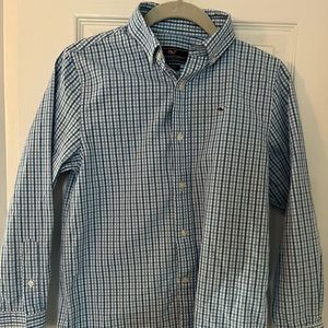 Boys Vineyard Vines blue gingham button down shirt - Small (8-10)